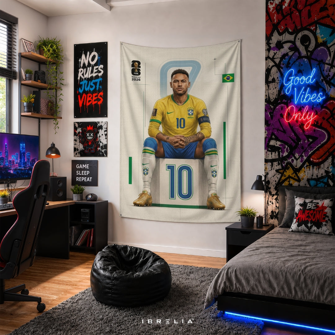 Neymar Junior – FIFA World Cup 2026 – Premium Jute Fabric Tapestry – IBRELIA™