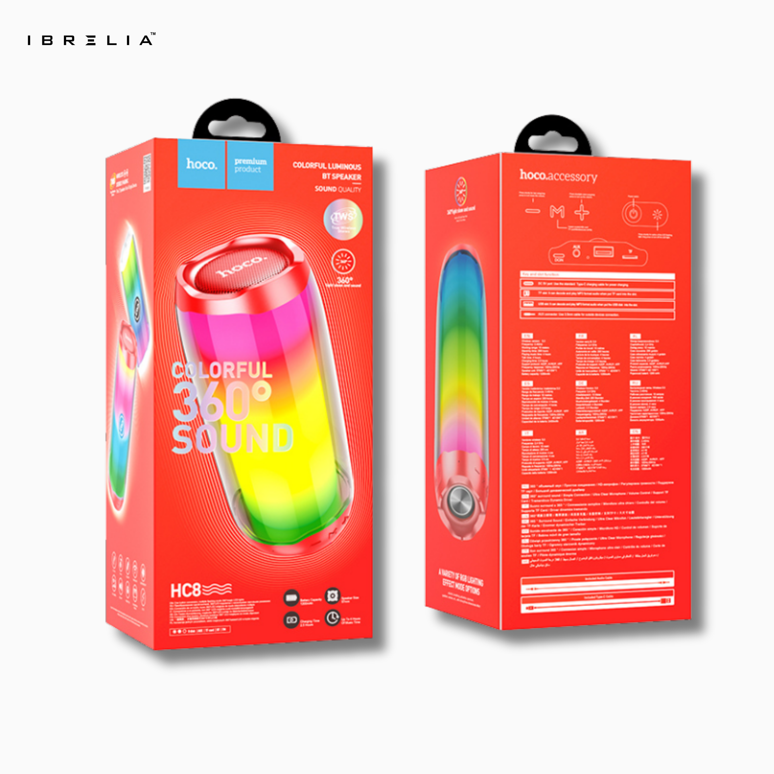 HOCO HC8 Pulsating Colorful Luminous Wireless Speaker – 10W 360° Surround Sound with RGB Lighting & TWS | IBRELIA™