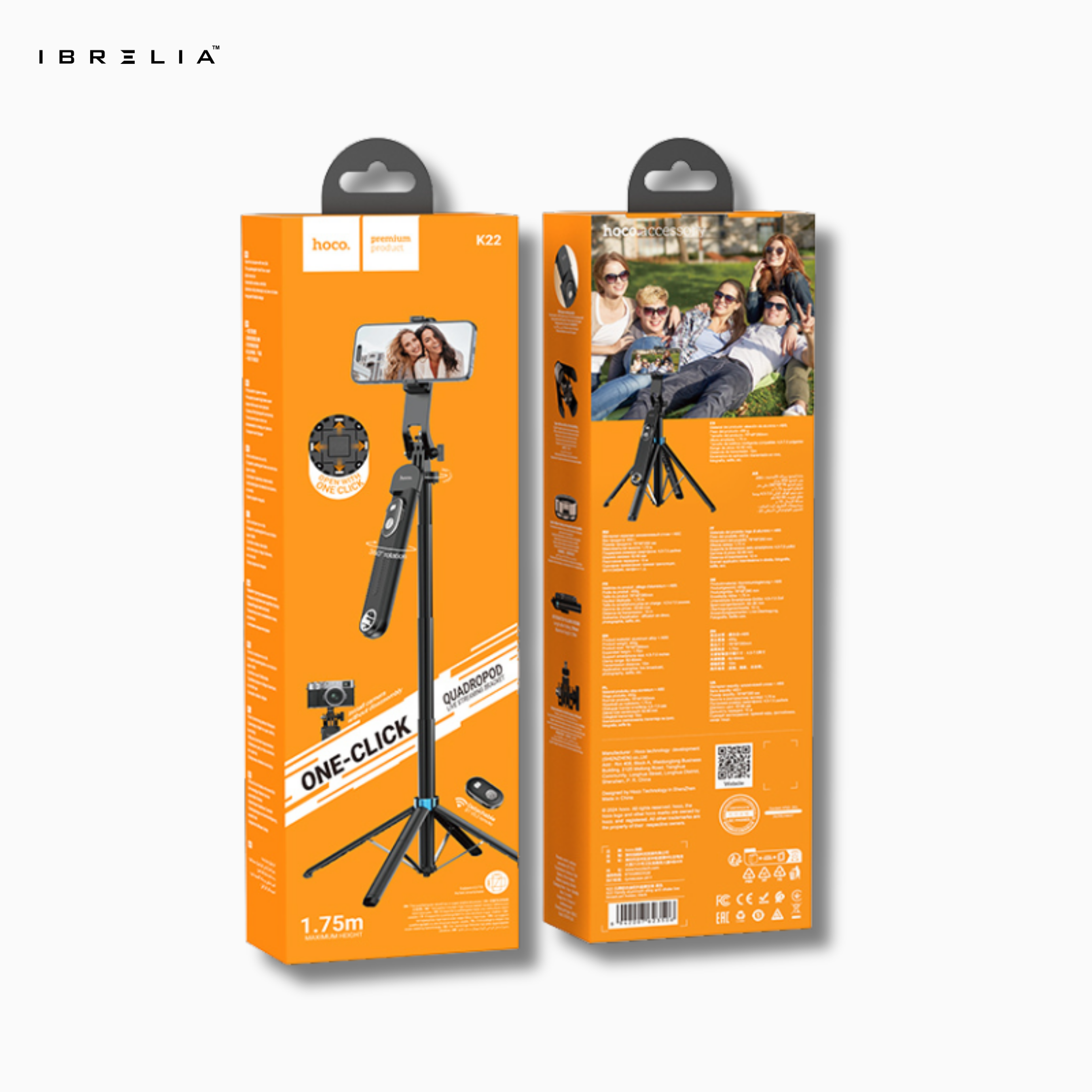 HOCO K22 Quadropod Live Broadcast Tripod – 1.75m Height + Bluetooth Remote | IBRELIA™