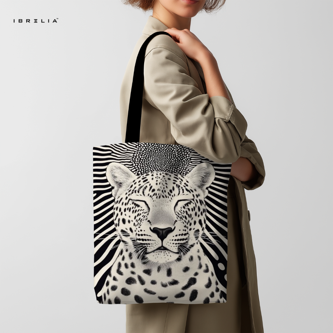 IBRELIA™ Monochrome Leopard Art Tote Bag – Minimalist Wild Elegance Tote IBRELIA