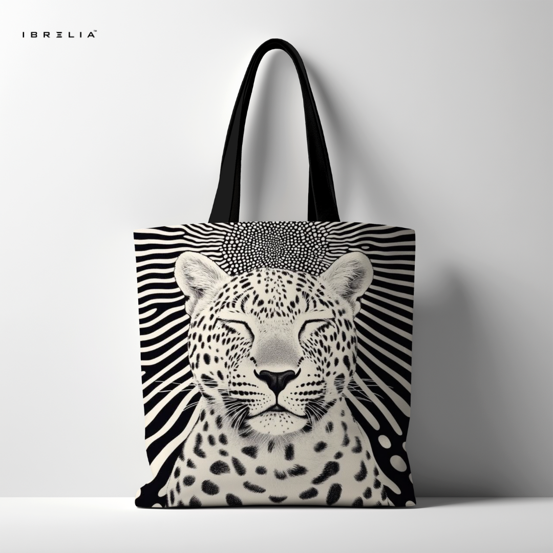 IBRELIA™ Monochrome Leopard Art Tote Bag – Minimalist Wild Elegance Tote IBRELIA