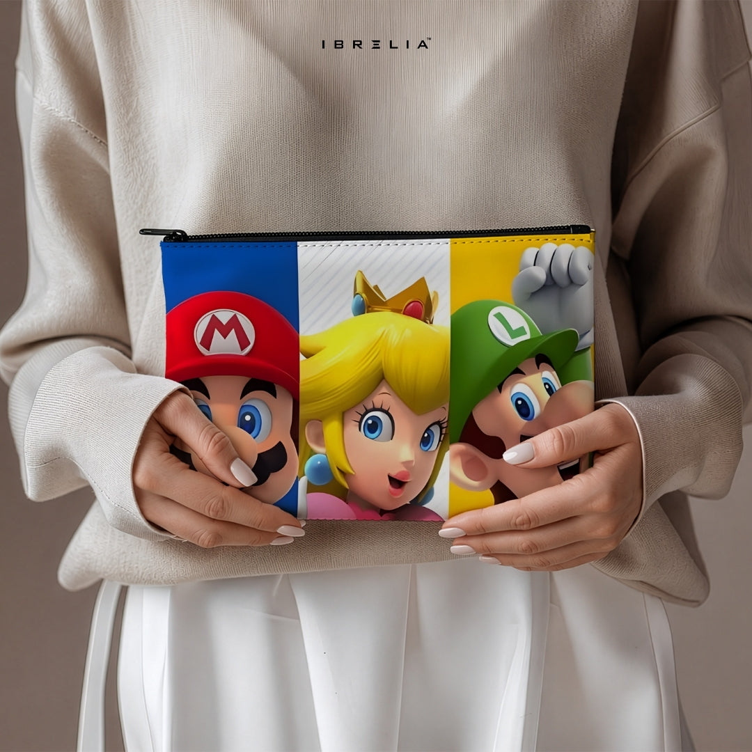 Super Mario Trio Character Makeup & Pencil Pouch – Double-Sided Print – IBRELIA™