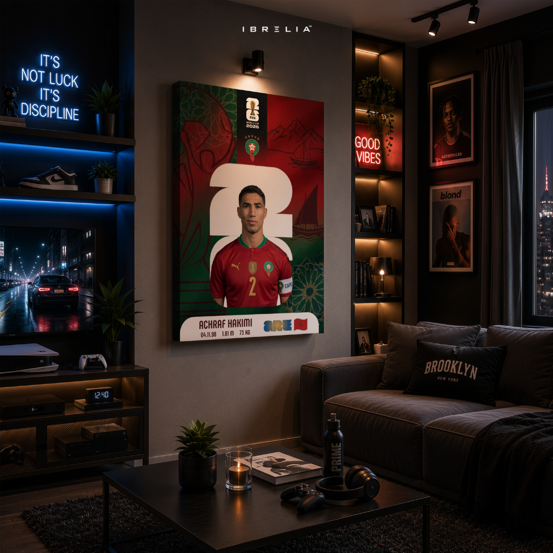 Achraf Hakimi FIFA World Cup 2026 Wall Art – Morocco Football Captain | IBRELIA™