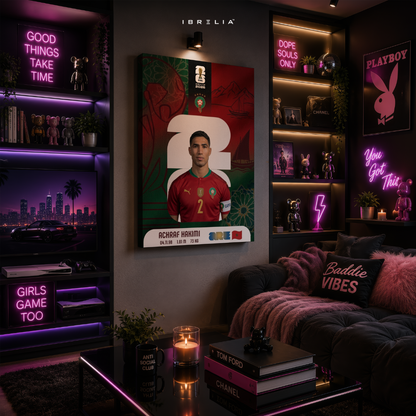 Achraf Hakimi FIFA World Cup 2026 Wall Art – Morocco Football Captain | IBRELIA™
