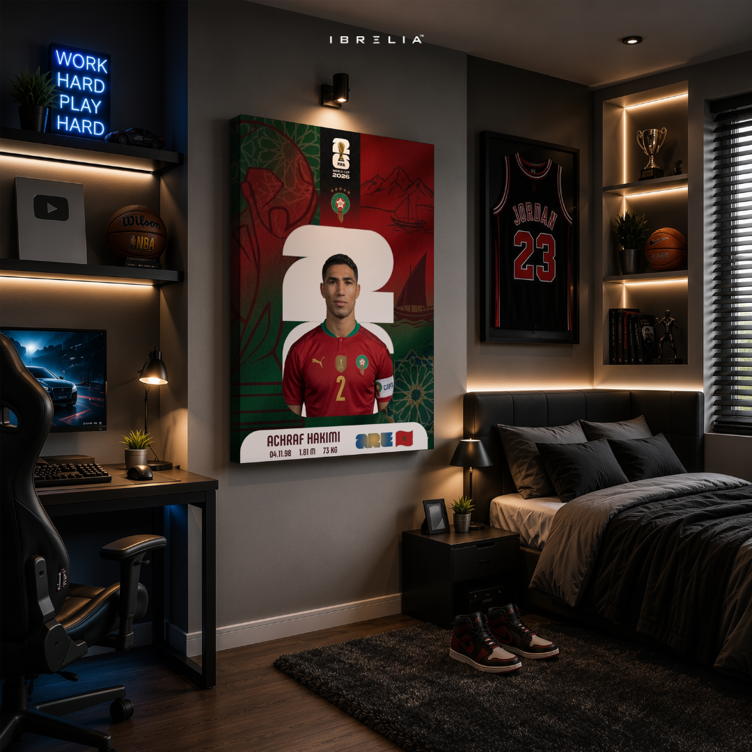 Achraf Hakimi FIFA World Cup 2026 Wall Art – Morocco Football Captain | IBRELIA™