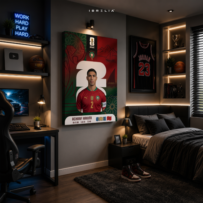Achraf Hakimi FIFA World Cup 2026 Wall Art – Morocco Football Captain | IBRELIA™