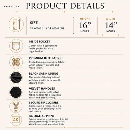 Custom Printed Tote Bag – Personalised Jute Tote Bag with Velvet Handles