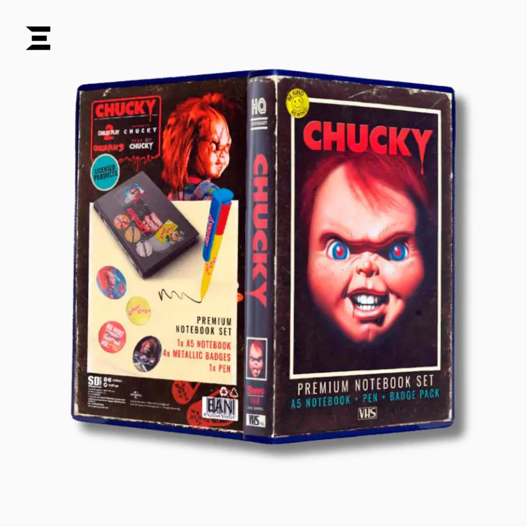 Chucky Premium Notebook Set – VHS Edition with Pen & Metallic Badges IBRELIA
