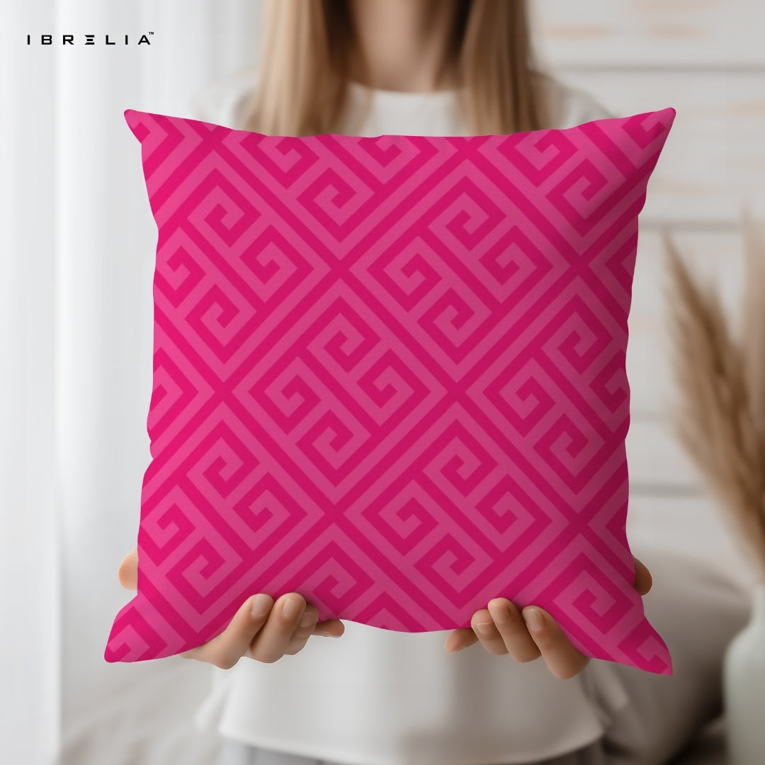 Hot Pink Geometric Pattern Cushion 15x15 Inch | Modern Aesthetic Minimal Pillow | IBRELIA™ IBRELIA