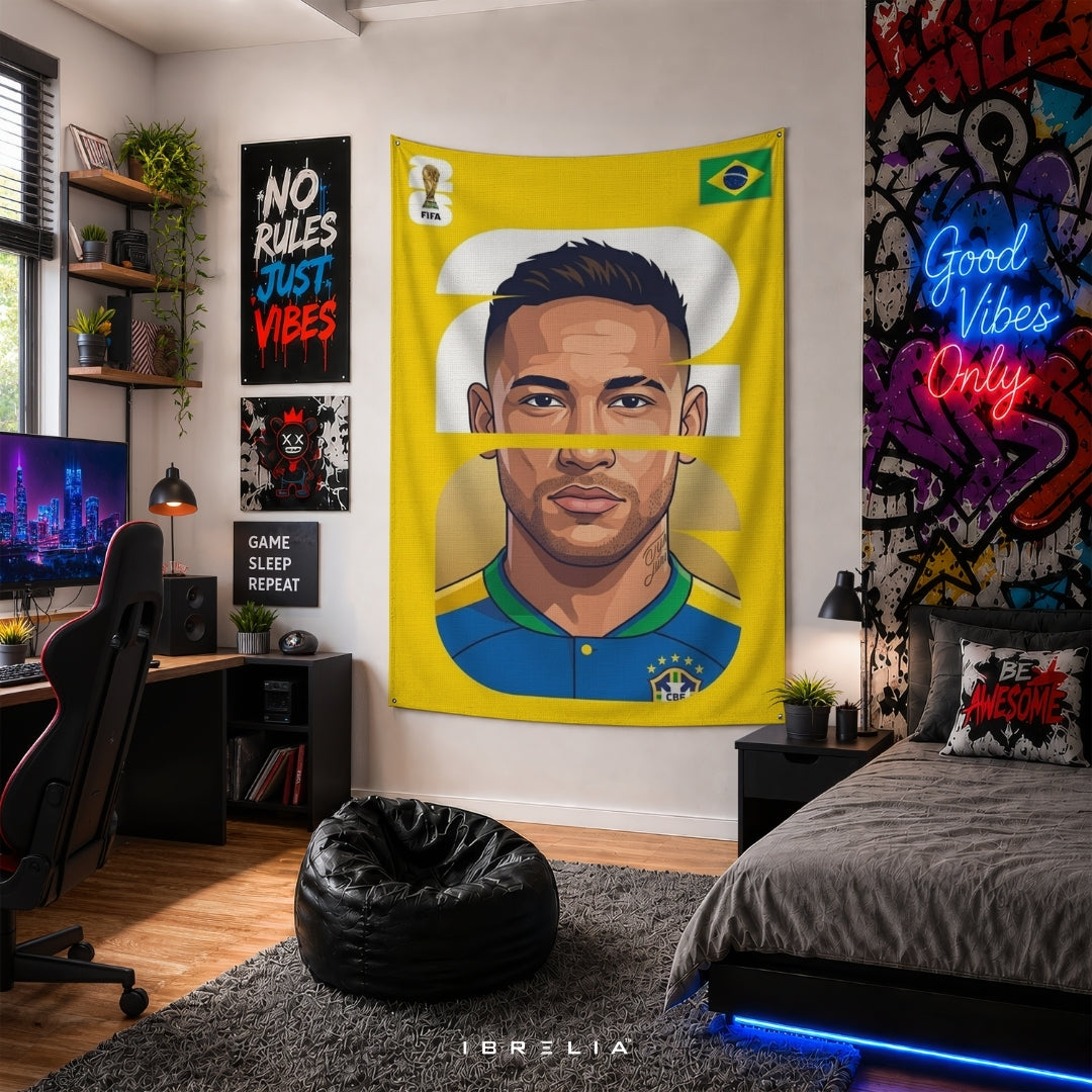 Neymar Jr Brazil Number 10 Graphic Edition – Premium Jute Fabric Tapestry – IBRELIA™