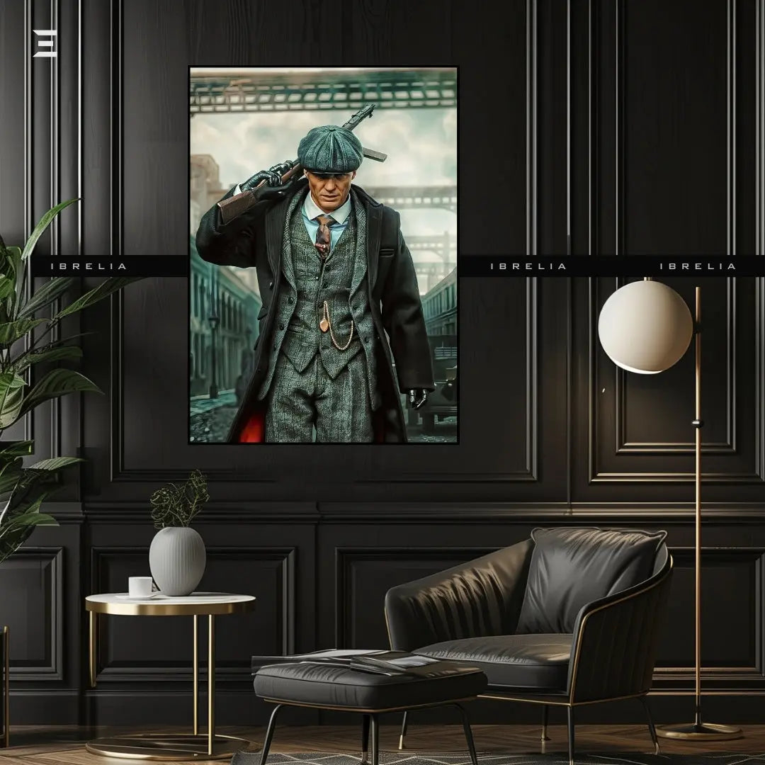 Premium Resin Coated Wall Art – Thomas Shelby with Gun Peaky Blinders Collectible | IBRELIA Pakistan IBRELIA