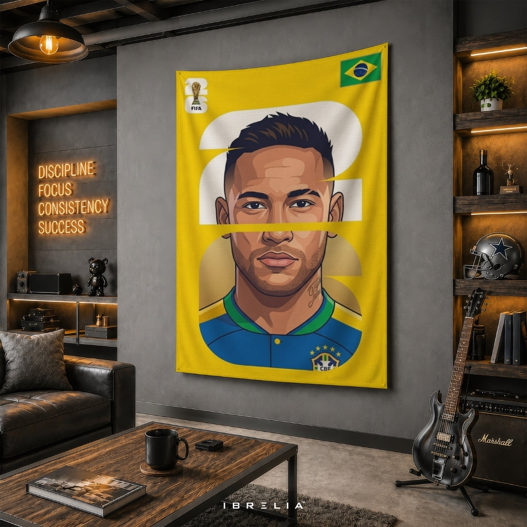 Neymar Jr Brazil Number 10 Graphic Edition – Premium Jute Fabric Tapestry – IBRELIA™