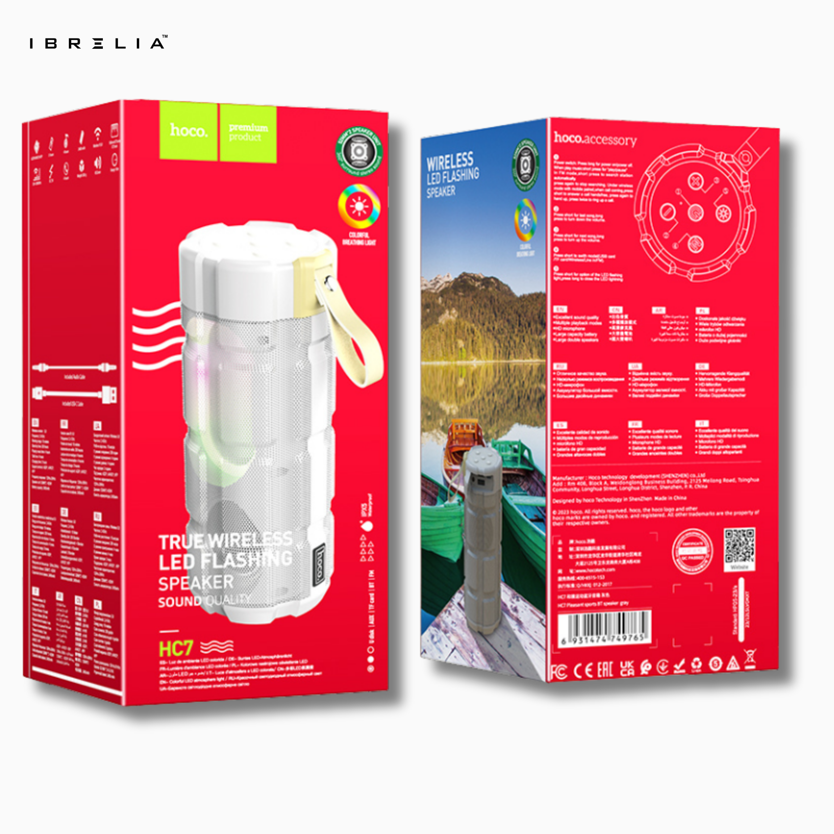 HOCO HC7 Pleasant Sports BT Speaker – Dual 5W Wireless Speaker with LED Flashing Light & Multi-Mode Playback | IBRELIA™