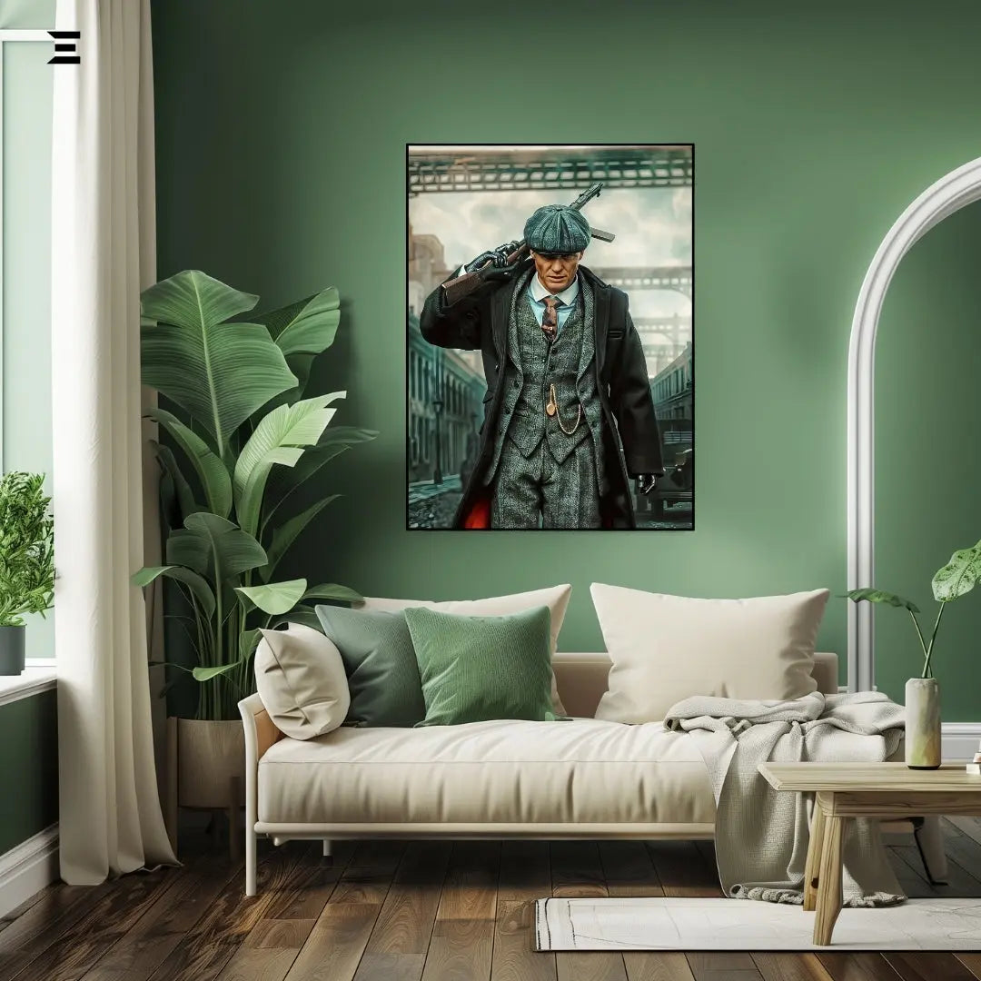 Premium Resin Coated Wall Art – Thomas Shelby with Gun Peaky Blinders Collectible | IBRELIA Pakistan IBRELIA