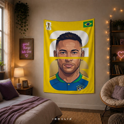 Neymar Jr Brazil Number 10 Graphic Edition – Premium Jute Fabric Tapestry – IBRELIA™