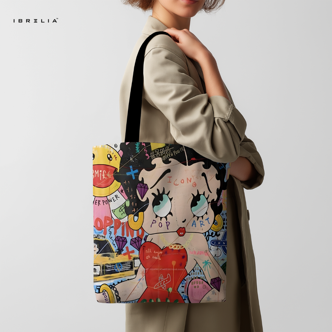 IBRELIA™ Pop Art Doll Graphic Tote Bag – Colorful Street Art Tote IBRELIA