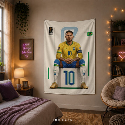 Neymar Junior – FIFA World Cup 2026 – Premium Jute Fabric Tapestry – IBRELIA™