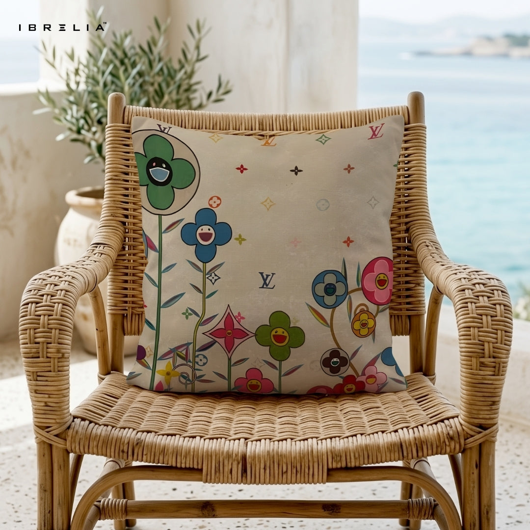 Colorful Floral Cartoon Cushion – 15x15 Inch Decorative Pillow | Fun Flower Design | Double-Sided Print | Premium Fibre Filling | IBRELIA™ IBRELIA