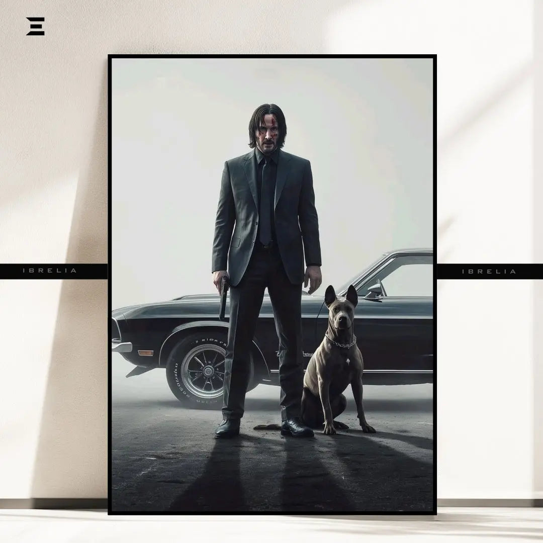 Premium Resin Coated Wall Art – John Wick with Dog & Car Collectible | IBRELIA Pakistan IBRELIA