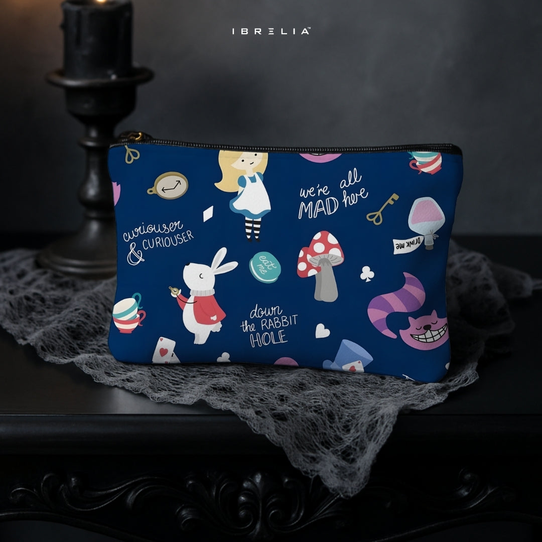 Alice in Wonderland Quotes Makeup & Pencil Pouch – Cute Fantasy Print – IBRELIA™