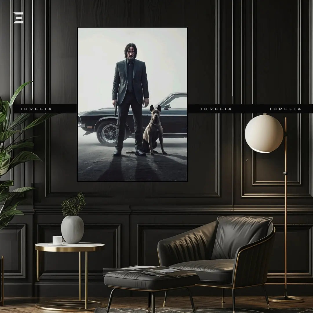 Premium Resin Coated Wall Art – John Wick with Dog & Car Collectible | IBRELIA Pakistan IBRELIA