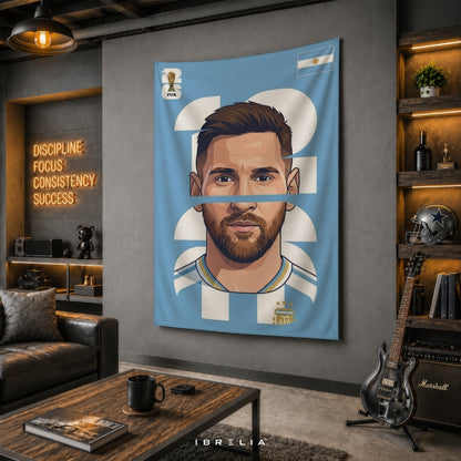 Lionel Messi Argentina Number 10 Graphic Edition – Premium Jute Fabric Tapestry – IBRELIA™