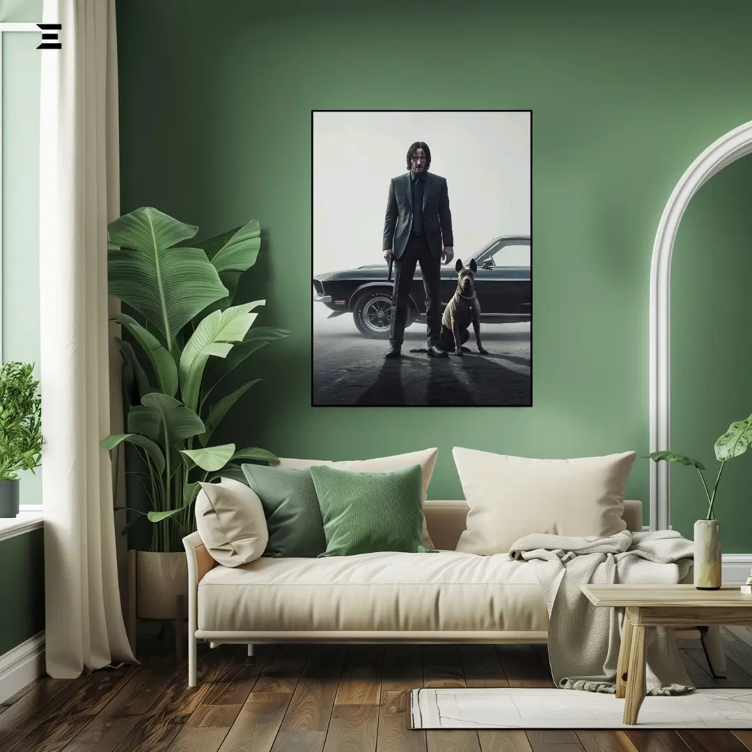 Premium Resin Coated Wall Art – John Wick with Dog & Car Collectible | IBRELIA Pakistan IBRELIA