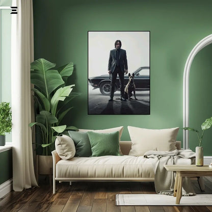 Premium Resin Coated Wall Art – John Wick with Dog & Car Collectible | IBRELIA Pakistan IBRELIA