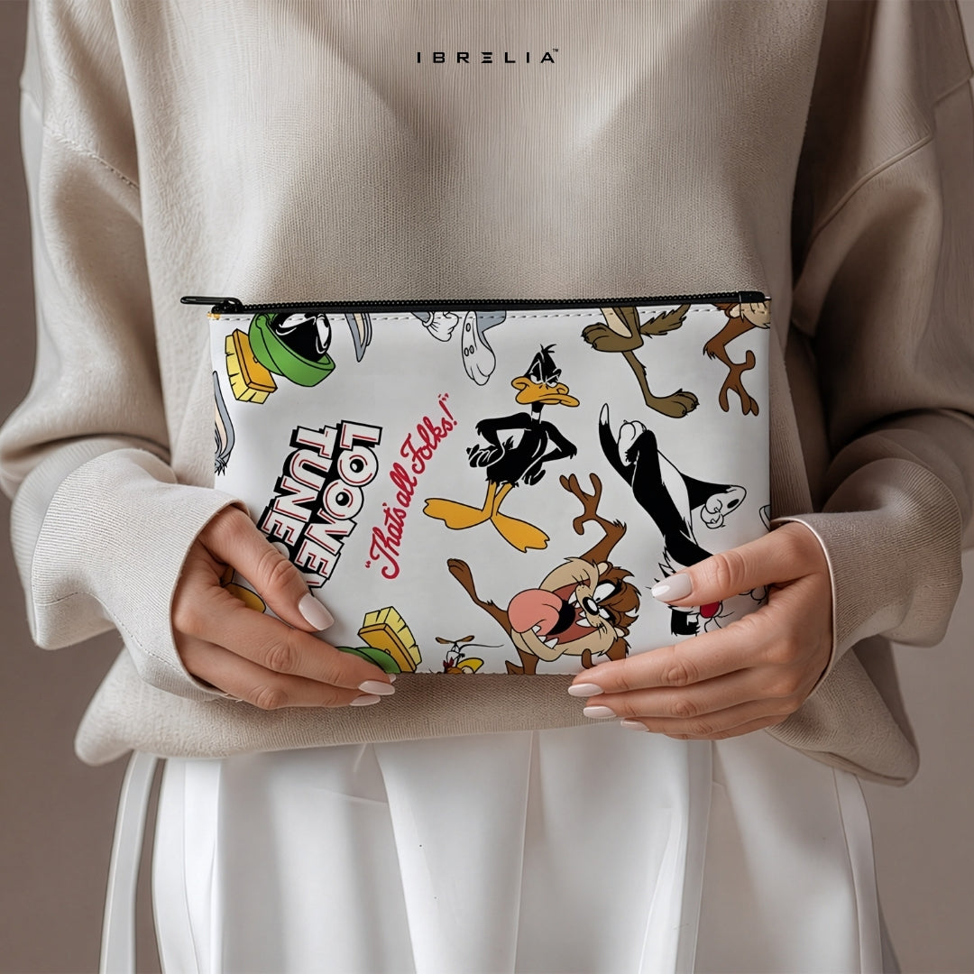 Looney Tunes Classic Characters Makeup & Pencil Pouch – Vintage Cartoon Print – IBRELIA™
