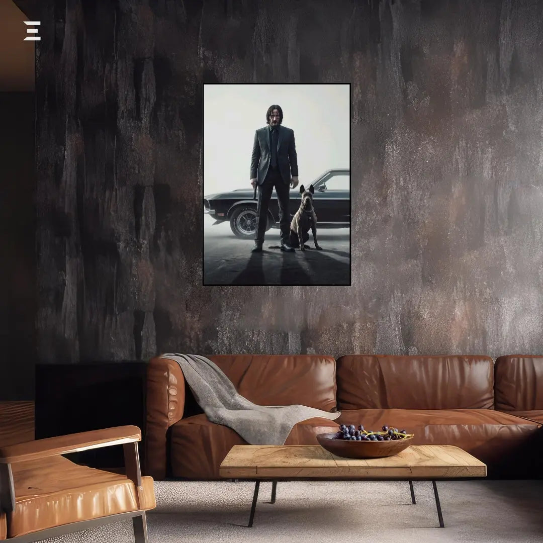 Premium Resin Coated Wall Art – John Wick with Dog & Car Collectible | IBRELIA Pakistan IBRELIA