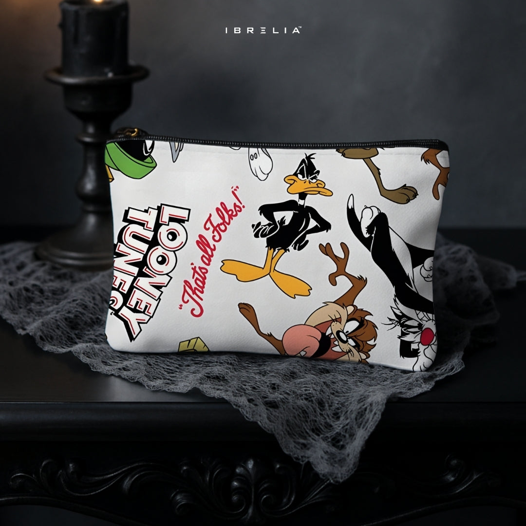 Looney Tunes Classic Characters Makeup & Pencil Pouch – Vintage Cartoon Print – IBRELIA™