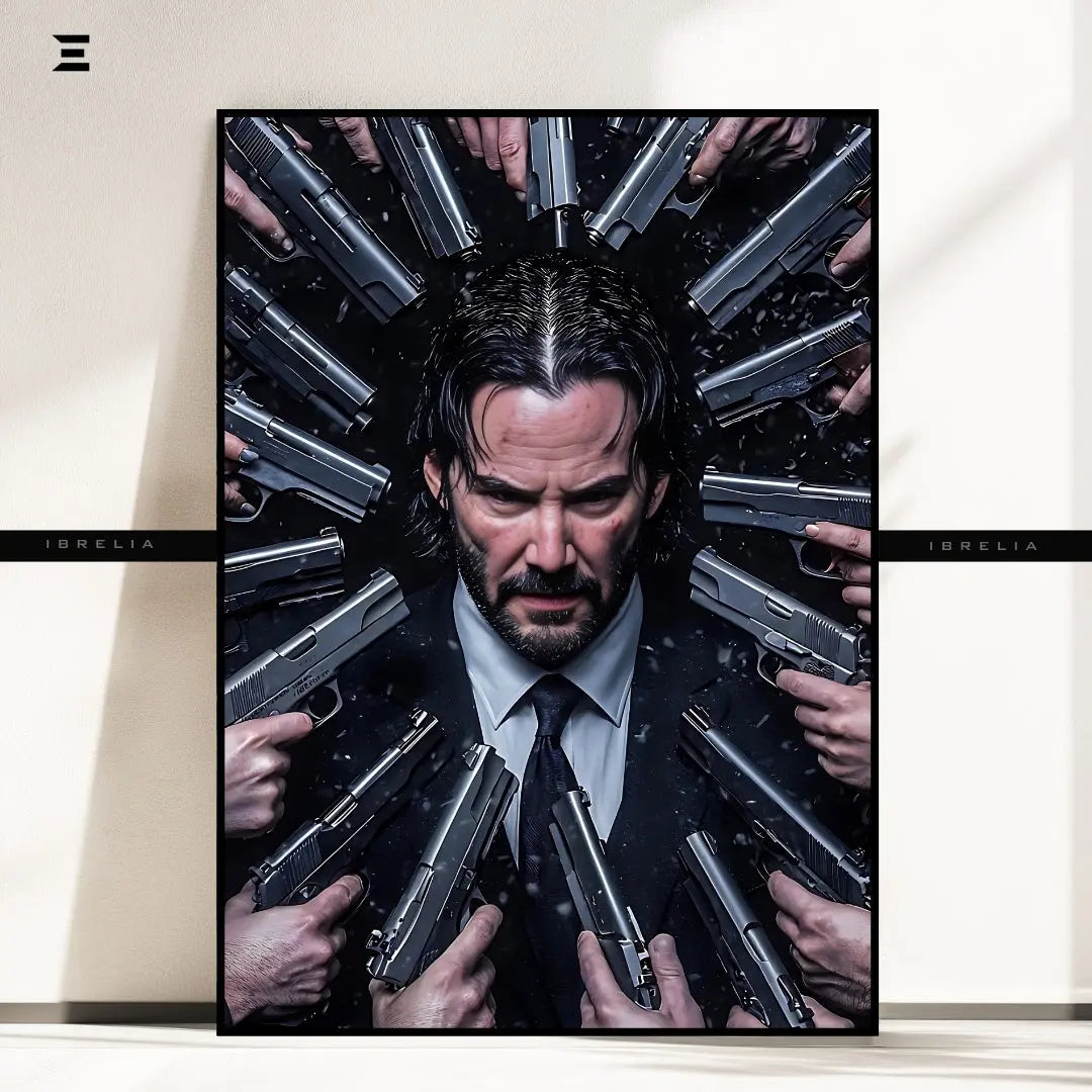 Premium Resin Coated Wall Art – John Wick Surrounded by Guns Collectible | IBRELIA Pakistan IBRELIA