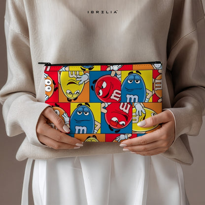 M&M’s Characters Makeup & Pencil Pouch – Colorful Candy Cartoon Print – IBRELIA™