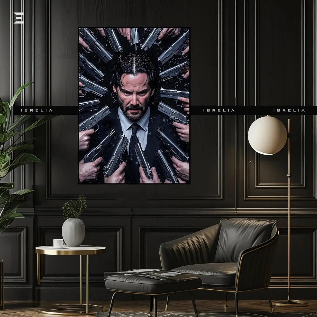 Premium Resin Coated Wall Art – John Wick Surrounded by Guns Collectible | IBRELIA Pakistan IBRELIA