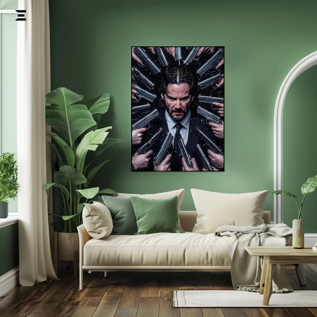 Premium Resin Coated Wall Art – John Wick Surrounded by Guns Collectible | IBRELIA Pakistan IBRELIA
