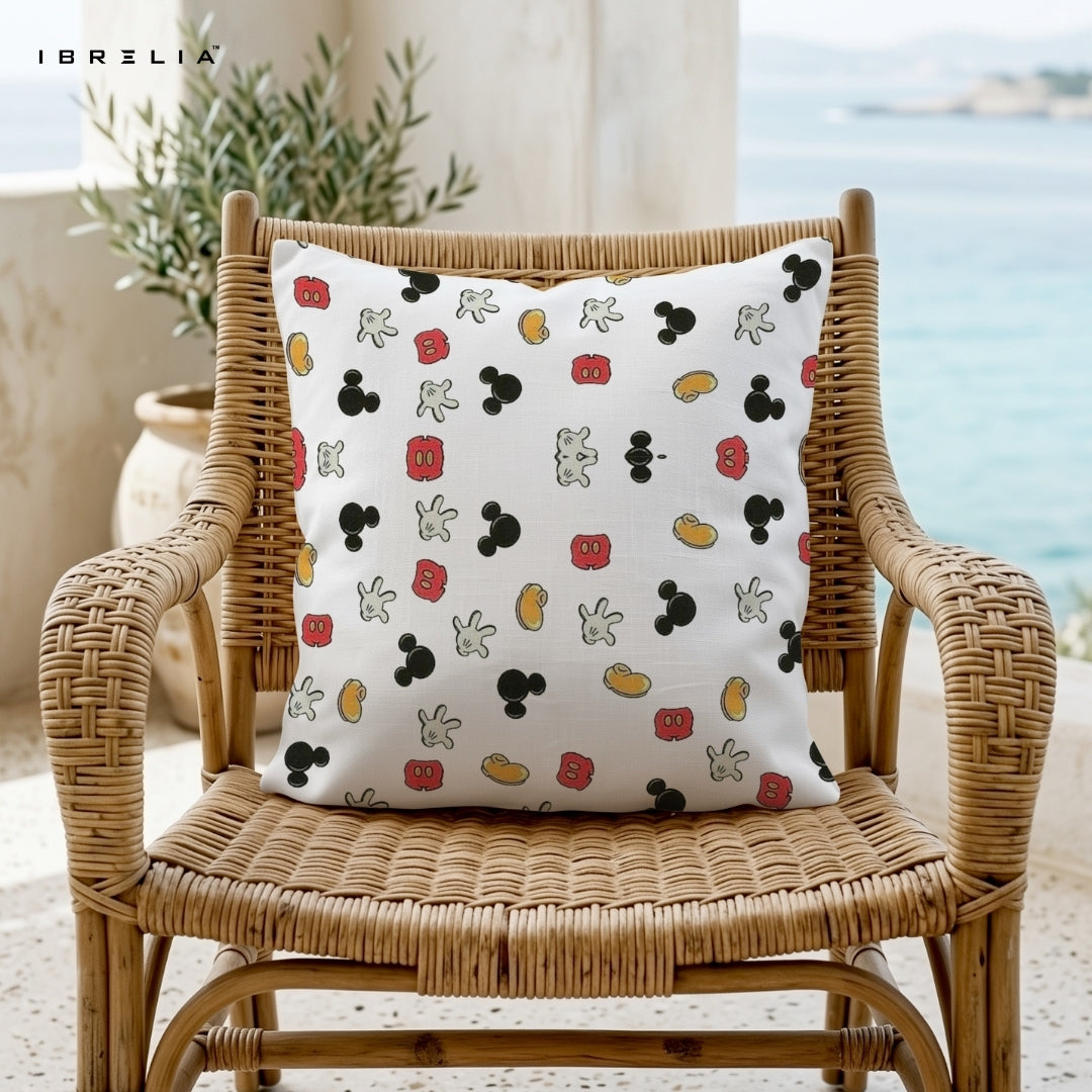 Mickey Mouse Pattern Cushion – Disney Icon Print Pillow 15x15 Inch | Minimal Cartoon Cushion | IBRELIA™ IBRELIA