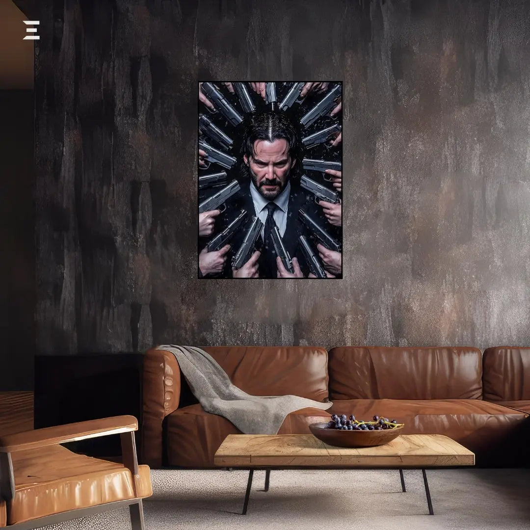 Premium Resin Coated Wall Art – John Wick Surrounded by Guns Collectible | IBRELIA Pakistan IBRELIA