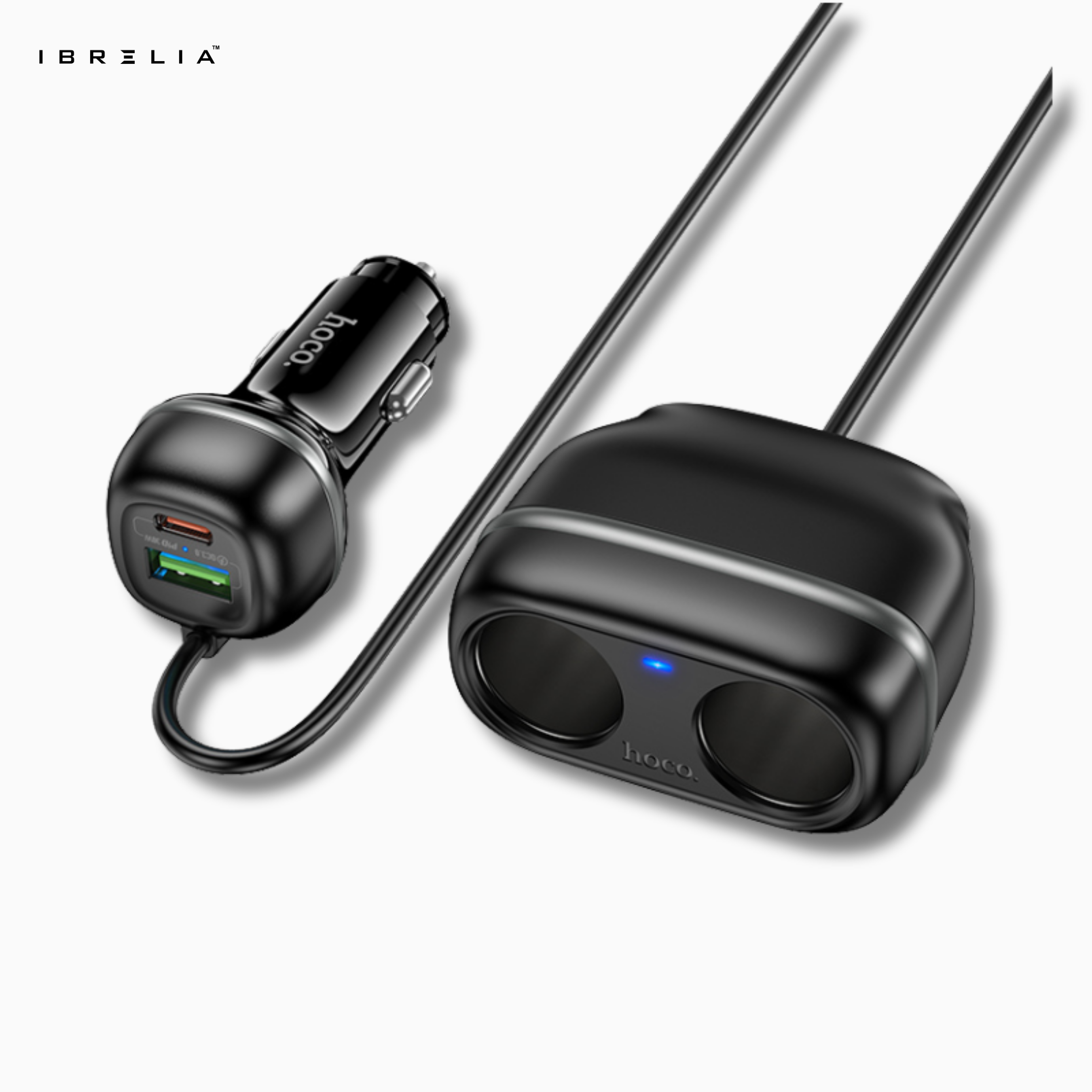 HOCO Z59 Rank 48W Dual-Port PD30W + QC3.0 Car Charger with Dual Cigarette Lighter Slots | IBRELIA™