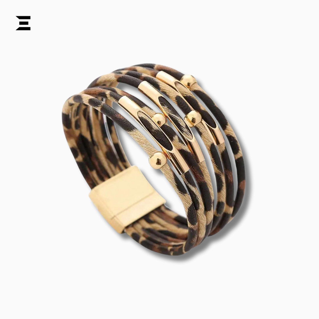 Leopard Print PU Leather Cuff Bracelet | Multi-Layer Magnetic Bangle for Women | IBRELIA™
