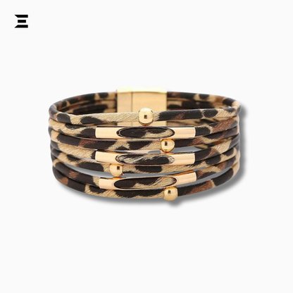 Leopard Print PU Leather Cuff Bracelet | Multi-Layer Magnetic Bangle for Women | IBRELIA™