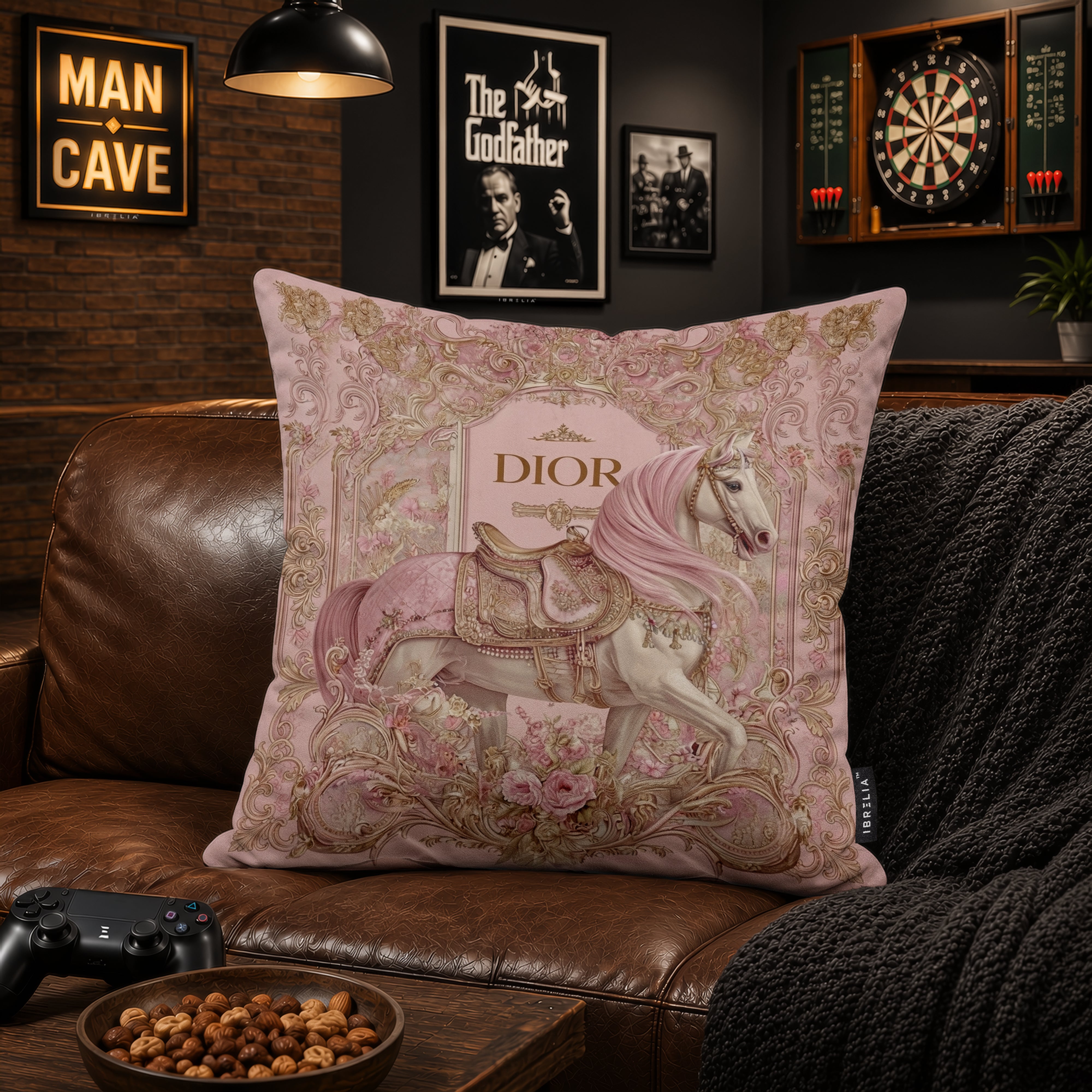 Luxury Pink Floral Horse Designer Cushion | Premium Velvet Suede | Double-Sided Print