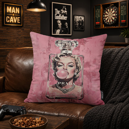 Luxury Pink Fashion Perfume Designer Cushion | Premium Velvet Suede | Double-Sided Print