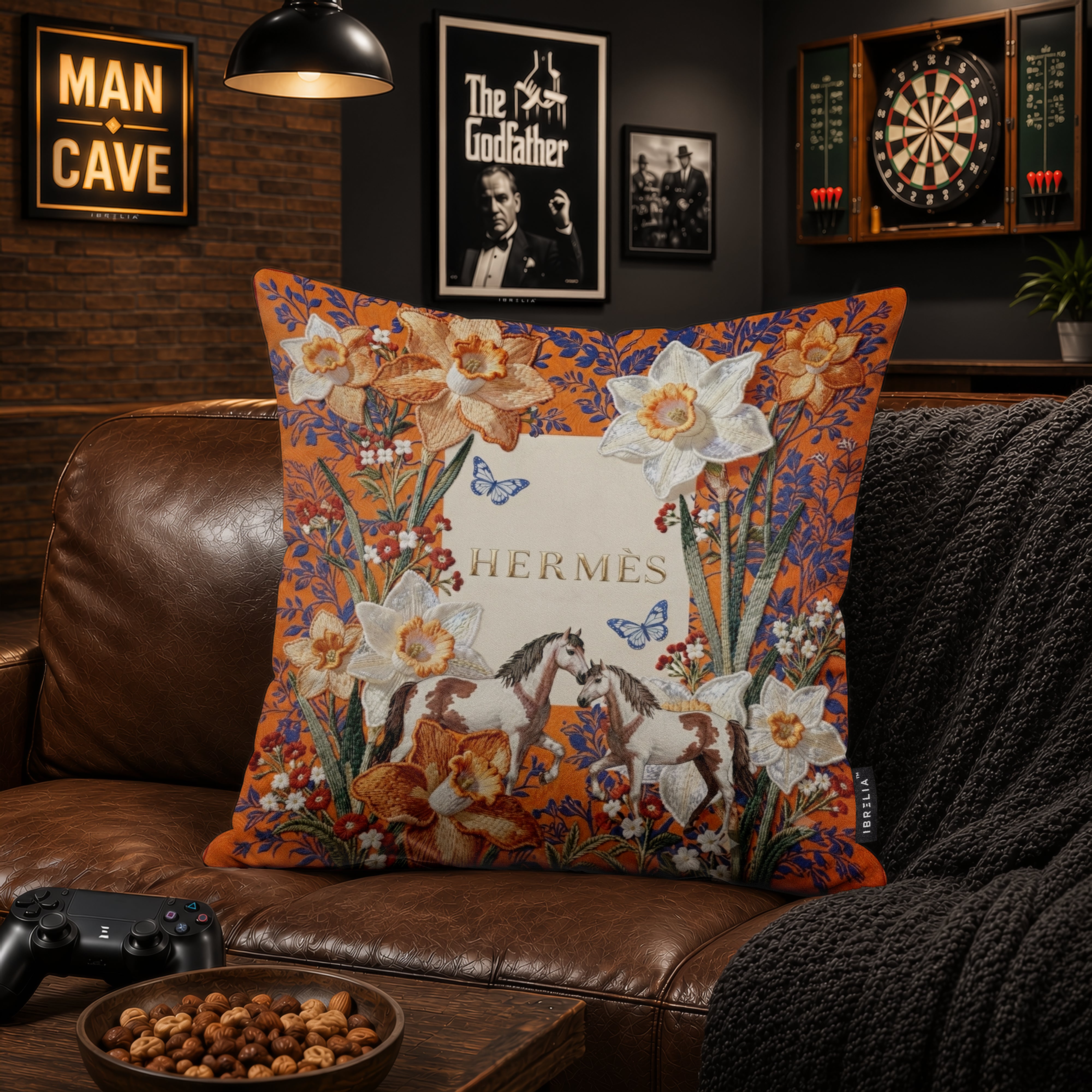 Luxury Hermès Floral Horse Designer Cushion | Premium Velvet Suede | Double-Sided Print