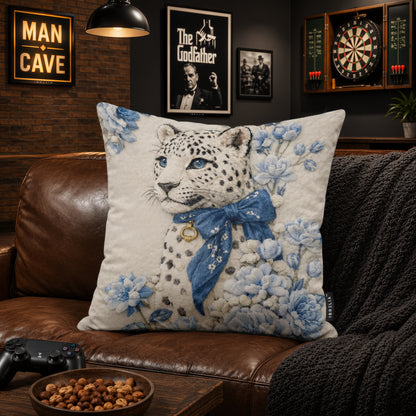 Luxury Snow Leopard Floral Cushion | Premium Velvet Suede | Double-Sided Print