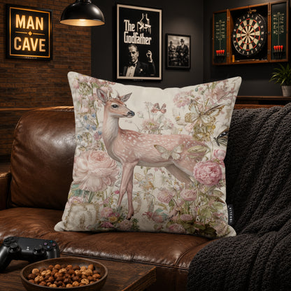 Vintage Floral Deer Cushion | Premium Velvet Suede | Double-Sided Print