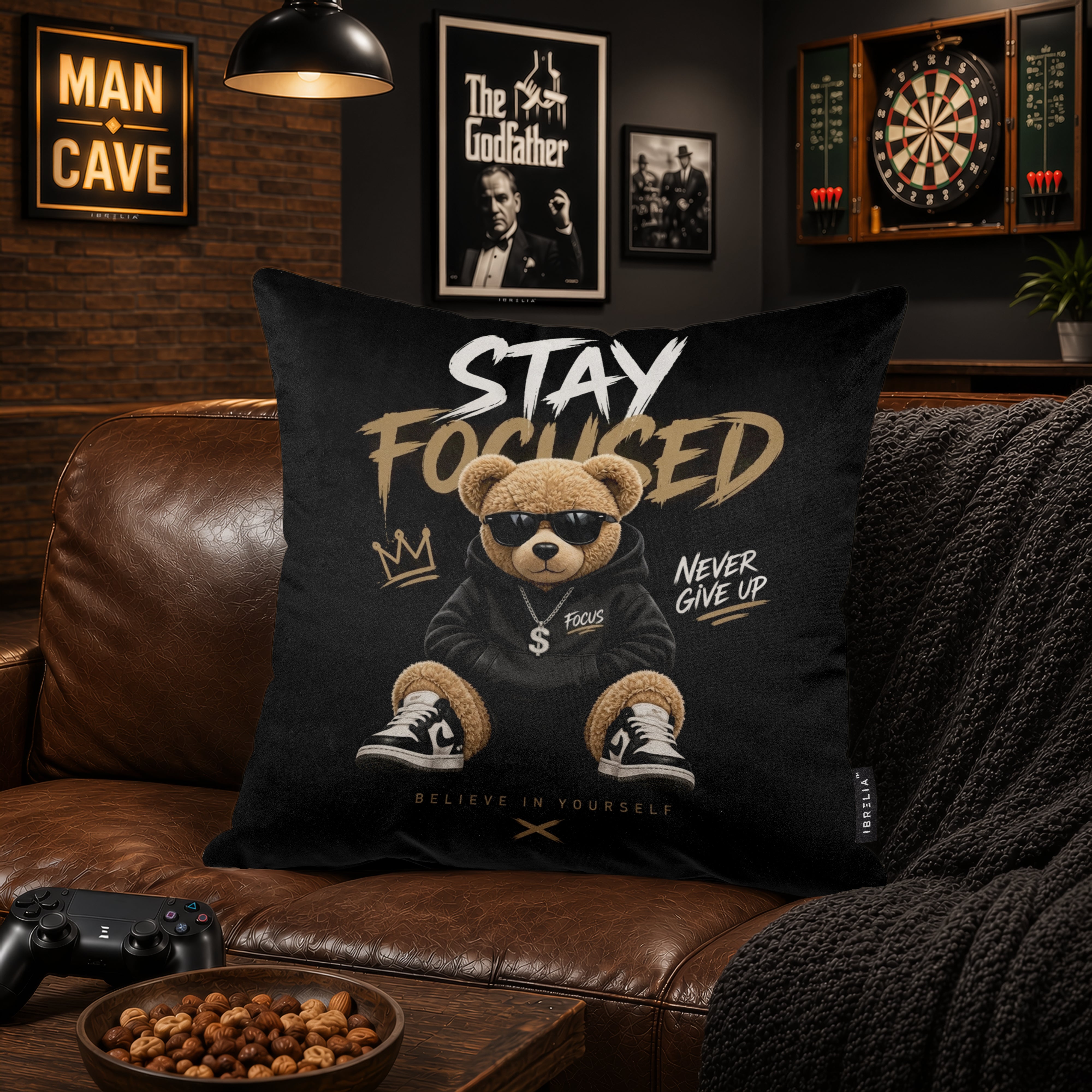 Stay Focused Teddy Cushion | Premium Velvet Suede | Double-Sided Print
