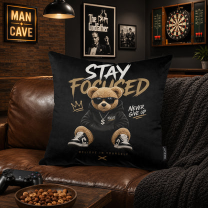 Stay Focused Teddy Cushion | Premium Velvet Suede | Double-Sided Print