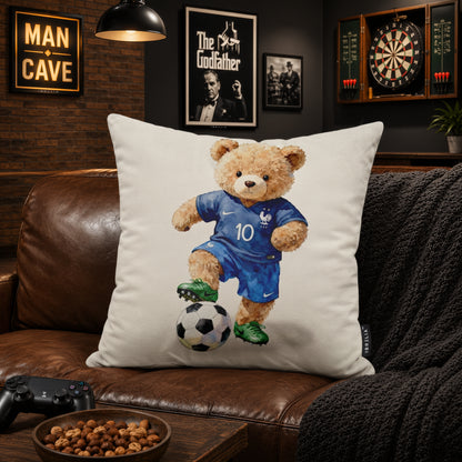 Kylian Mbappé Teddy Football Cushion | Premium Velvet Suede | Double-Sided Print