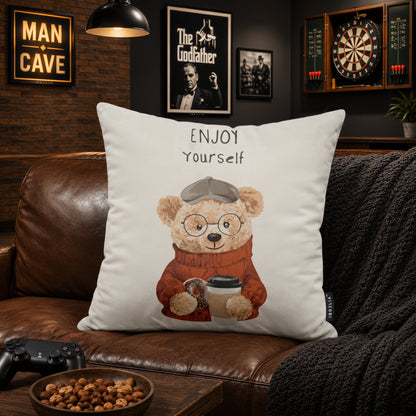 Cozy Teddy Bear Velvet Suede Decorative Cushion | Premium Double-Sided Print