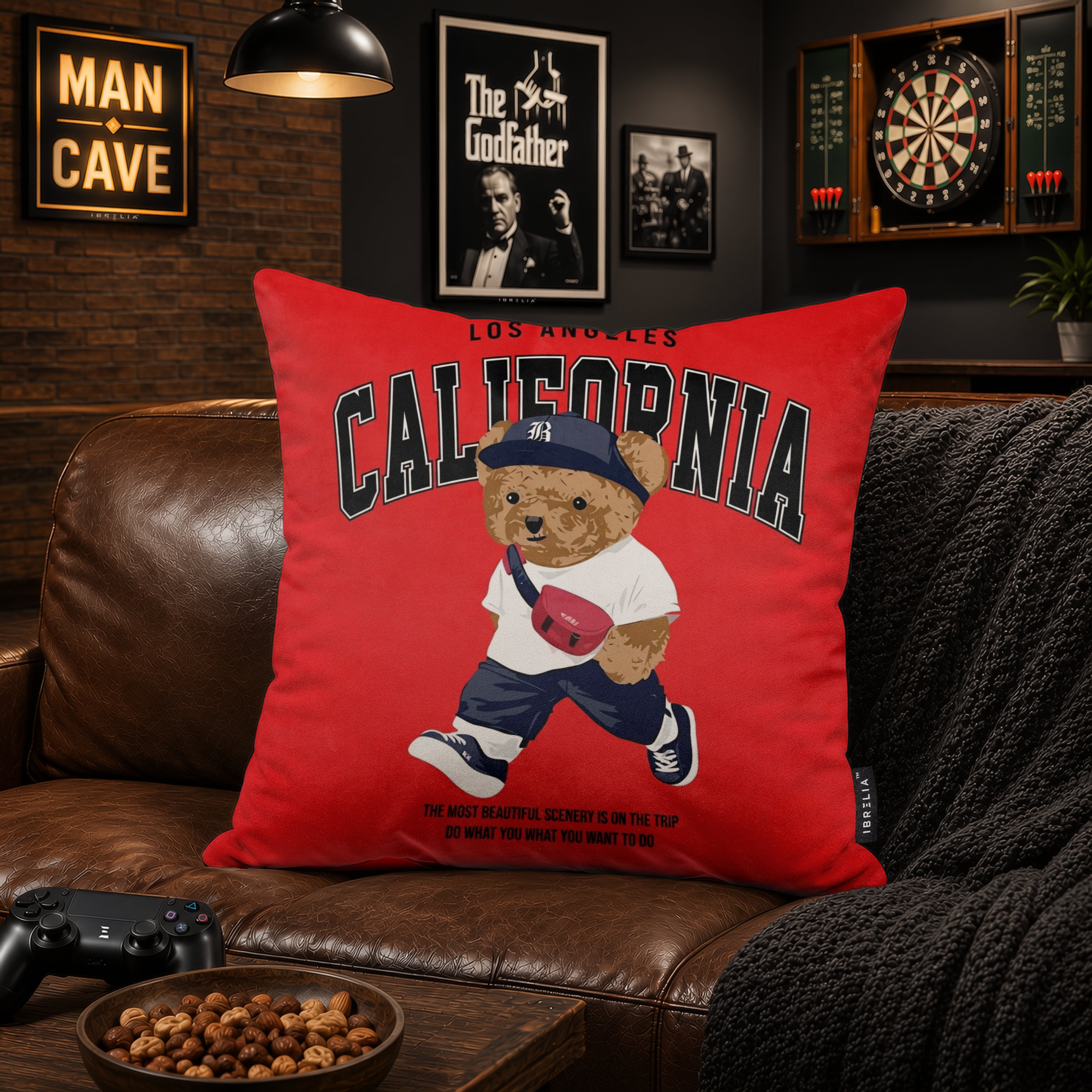 California Teddy Bear Velvet Suede Decorative Cushion | Premium Double-Sided Print